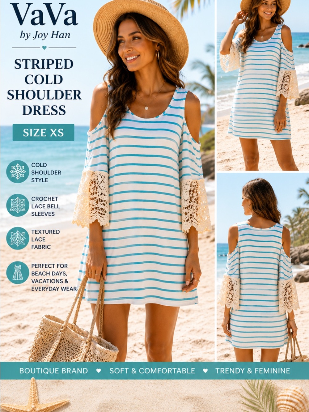 NWT VaVa by Joy Han Cold Shoulder Lace Sleeve Striped Dress XS Boutique
